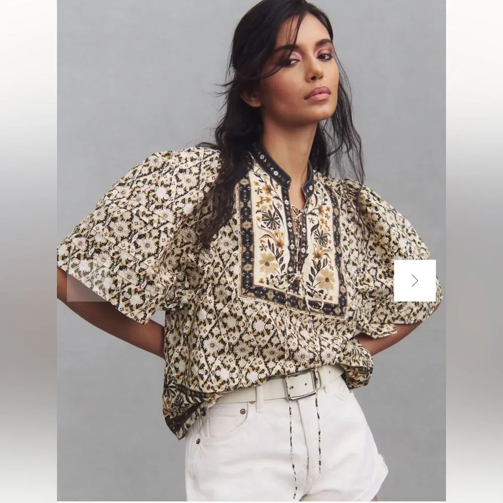 Anthropologie Puff Sleeve Lace Boho‎ Western peasant blouse size Small